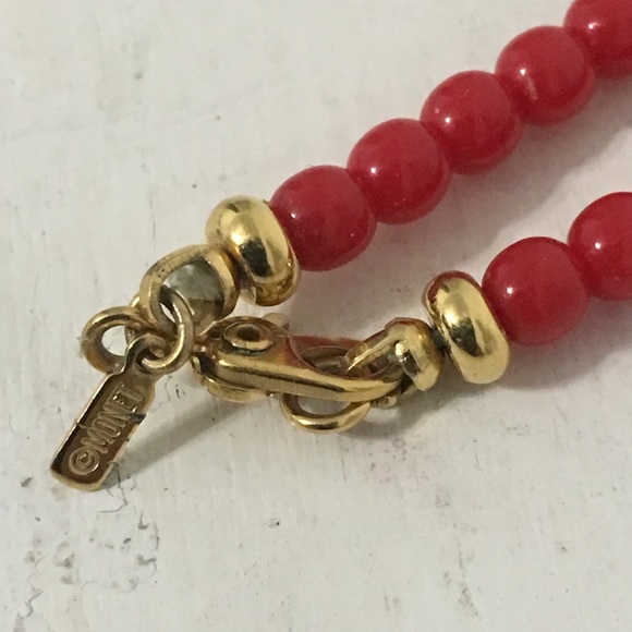 80s Vintage Monet Red Blue Gold Beaded Necklace - Picture 7 of 8